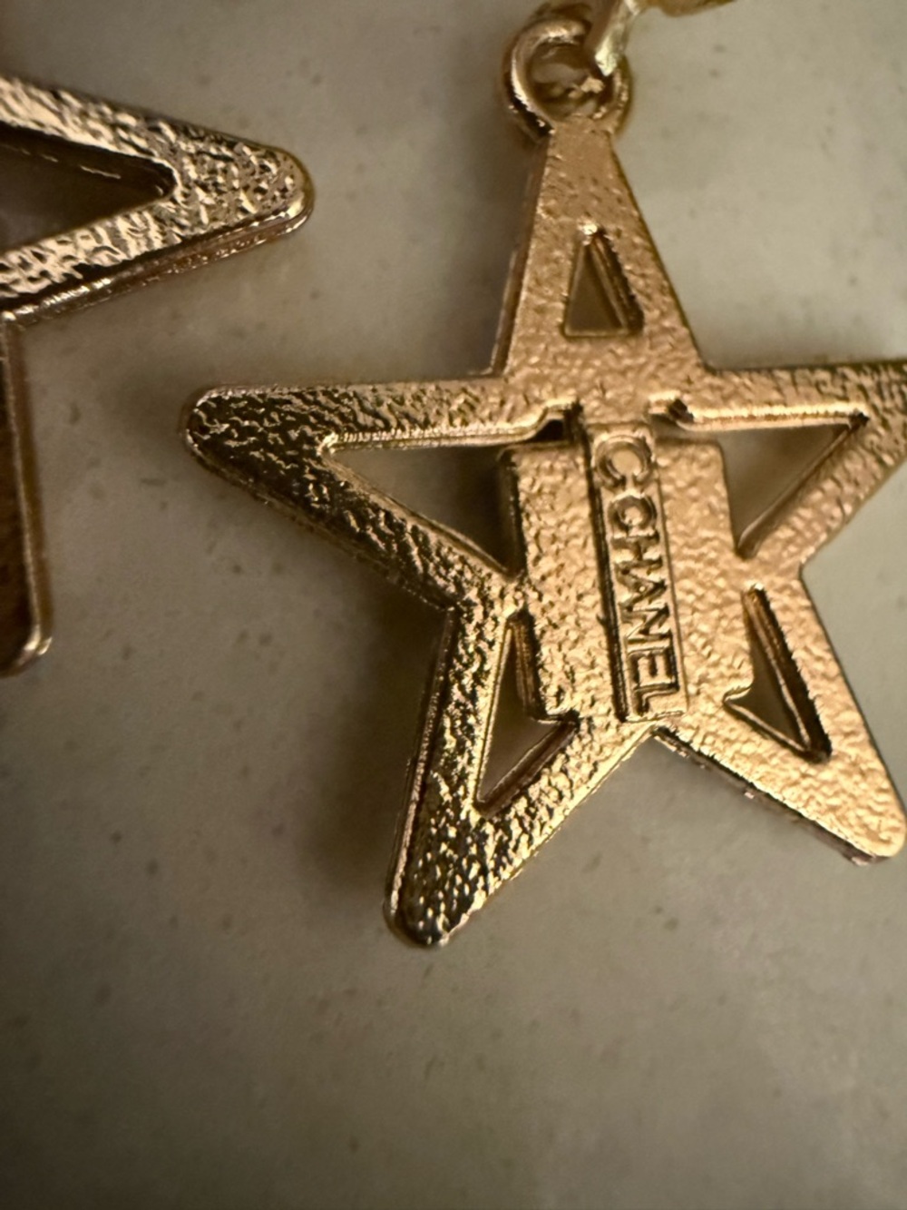 Chanel Stamped Zipper Gold Star Hoop Drop Earrings - Picture 3 of 3